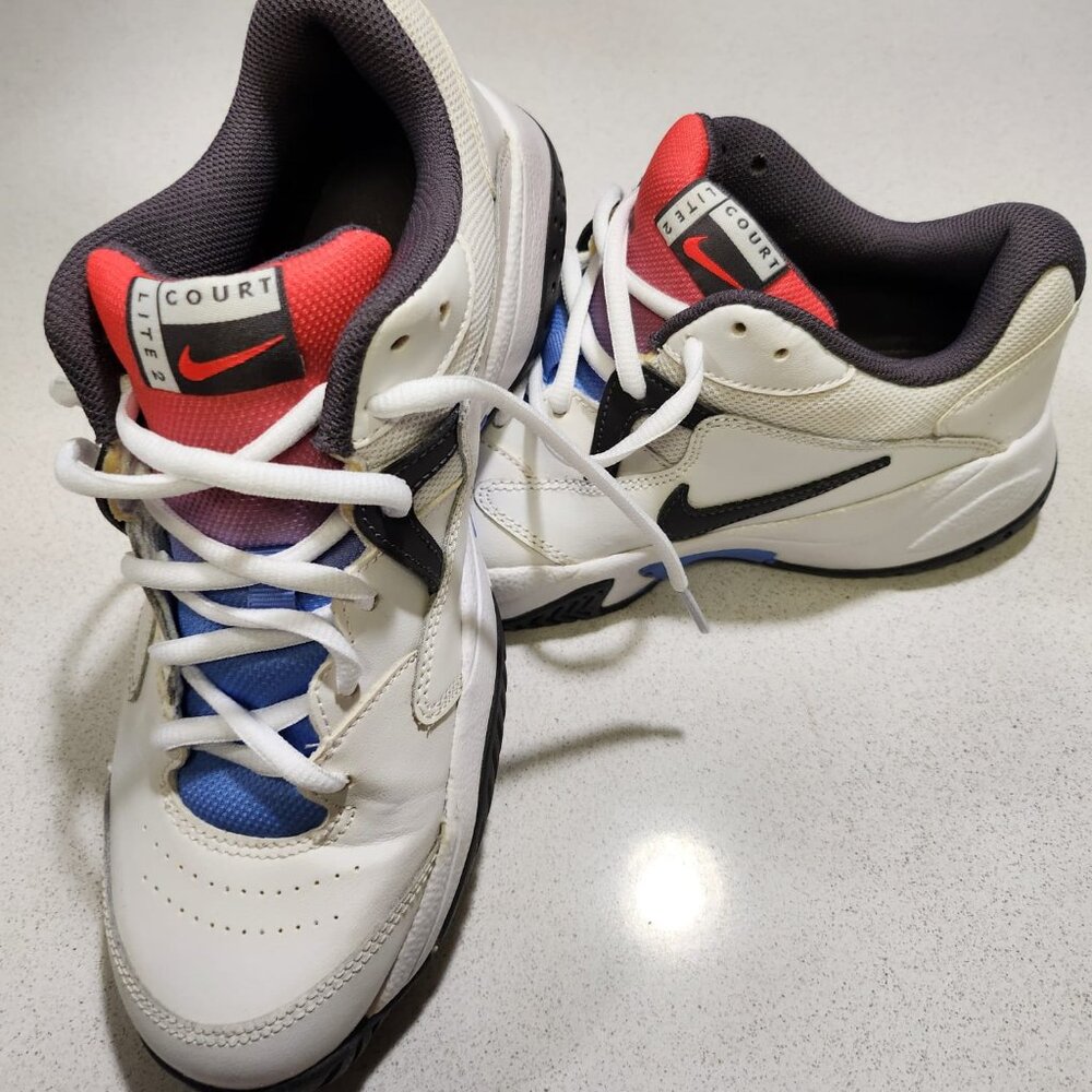 Nike Court Lite 2 Tennis Shoes Men’s 8.5 White Black Blue Red Sneakers